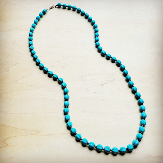 Blue Turquoise & Wood Melon Beaded Necklace