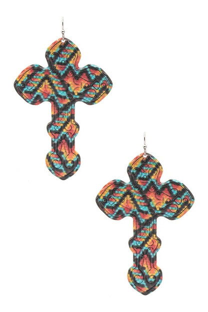 Aztec Printed Cross Iconic Western Earrings