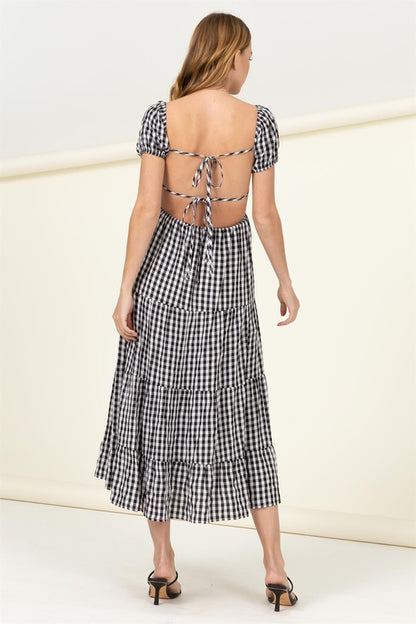 SOMEWHERE TO GO TIE-BACK GINGHAM PRINT MAXI DRESS