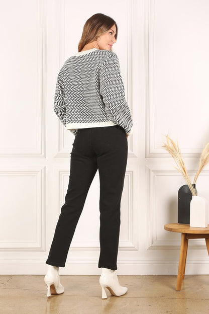 Herringbone pattern crew neck sweater