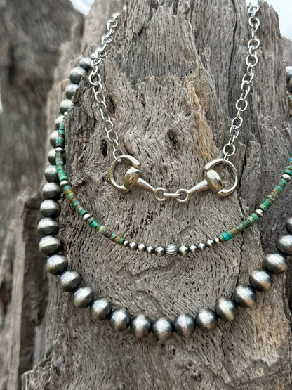 3-pc Sterling Silver Turquoise Heishi & Snaffle Bit Necklace Stack