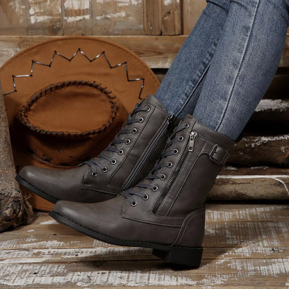 Round Toe Block Heels Boots