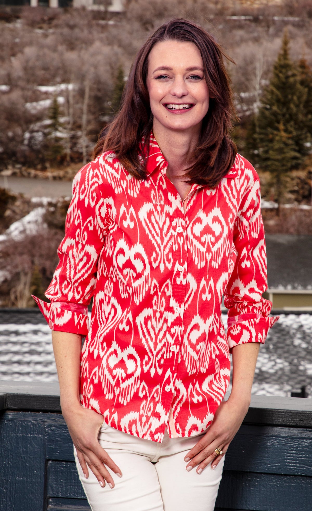 Rome Shirt 3/4 Sleeve Pink White Ikat