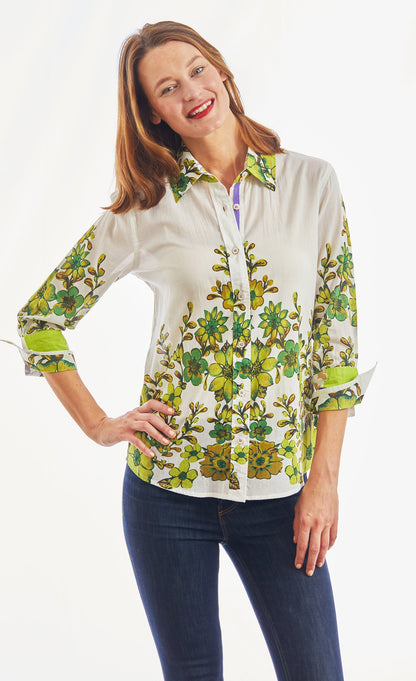3/4 Sleeve Leaf Print Rome Style In Voile