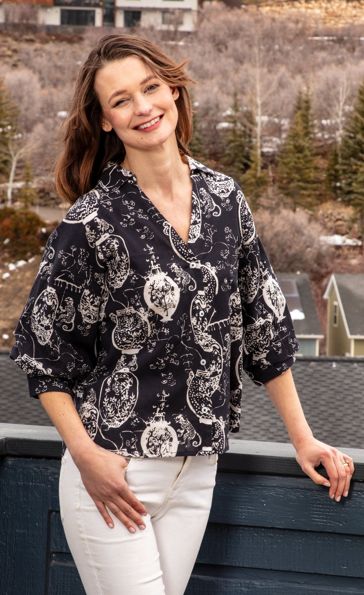 Oversized Puff Sleeve Black White