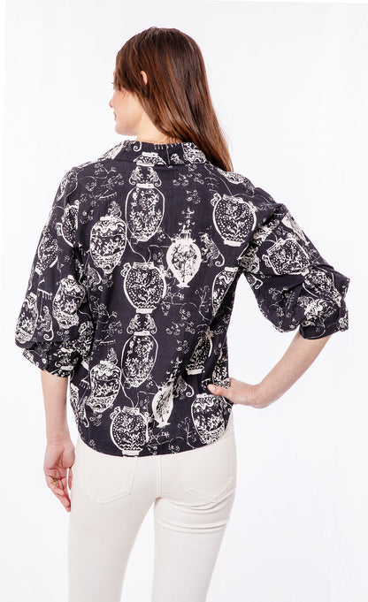 Oversized Puff Sleeve Black White