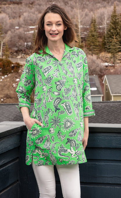 Vail Tunic Green Whimsy Print