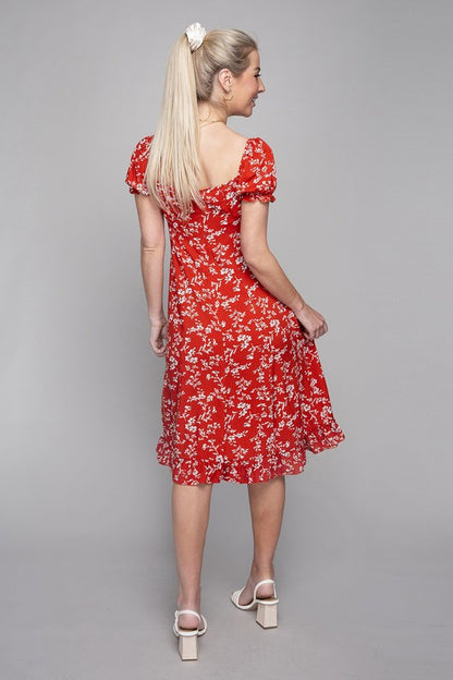 Floral Sweetheart Neck Dress