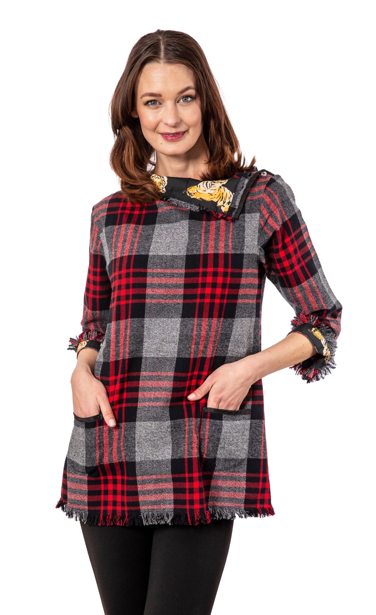 Aspen Flannel Tunic Red Black Yarndyed Plaid
