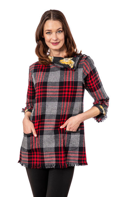 Aspen Flannel Tunic Red Black Yarndyed Plaid