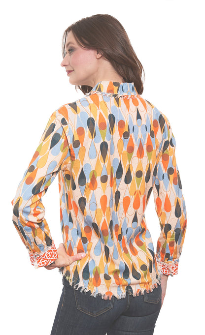 Cape Cod Top Teardrops Print Cotton Linen