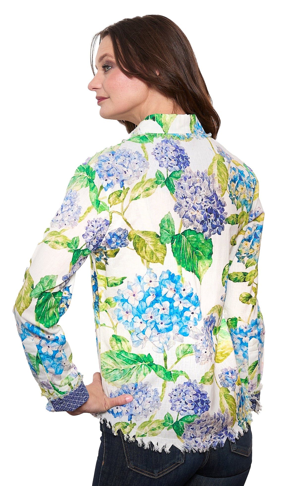 Cape Cod Top Linen Cotton Hydrangea Print Top