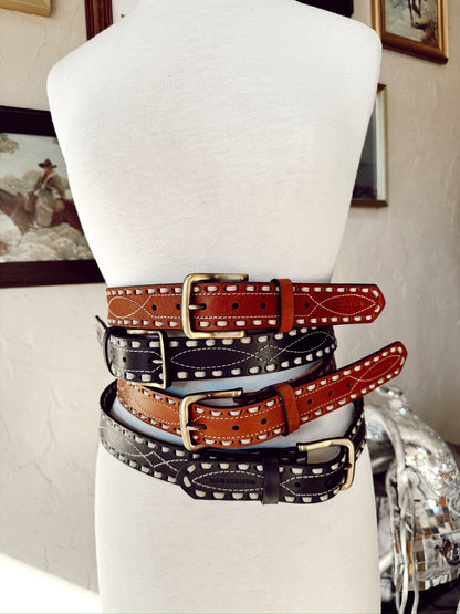 The Classic Buckstitch Belt in Brown LARGE