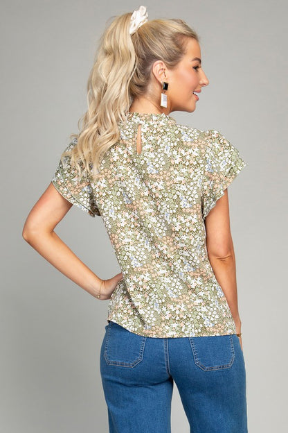 Ditsy Floral Print Butterfly Sleeve Blouse