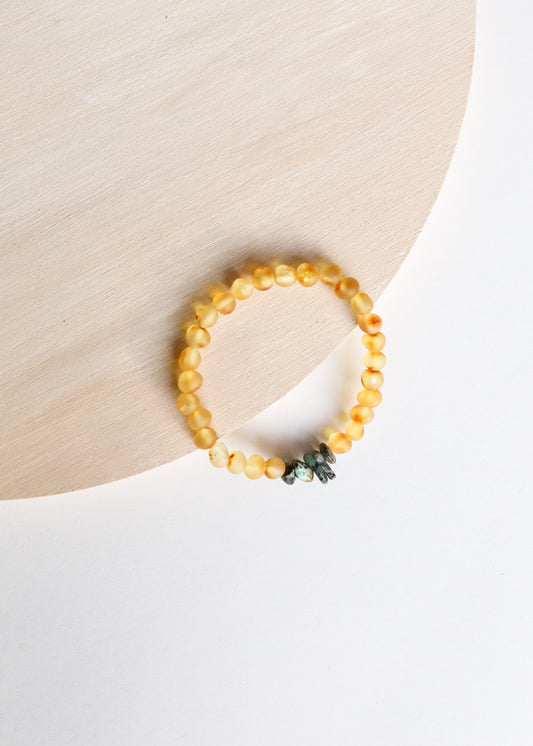 Raw Honey Baltic Amber + Raw Turquoise Jasper || Adult Bracelet