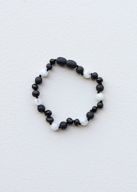 Raw Black Baltic Amber + Moonstone || Anklet or Bracelet