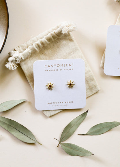 18K Gold Vermeil + Baltic Sea Amber || Sunshine Earrings 