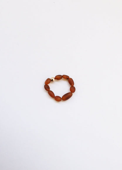Raw Cognac Baltic Amber + 14K Gold Filled Beaded Ring Stack