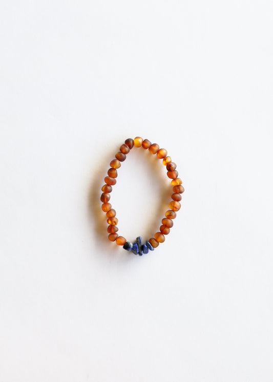 Raw Cognac Baltic Amber + Lapis Lazuli || Bracelet Set