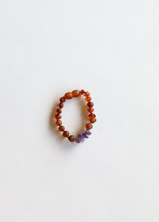 Raw Cognac Baltic Amber + Raw Amethyst || Bracelet Set