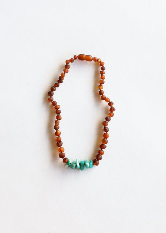 Raw Cognac Baltic Amber + Raw Amazonite || Necklace