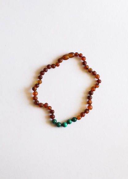 Raw Cognac Baltic Amber + Malachite || Necklace