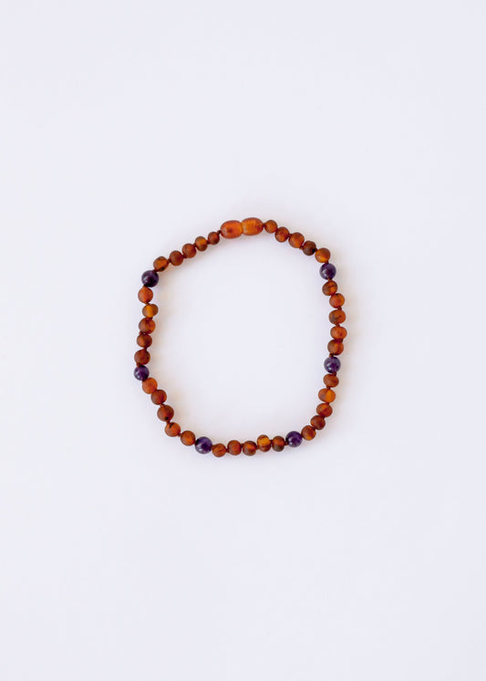 Raw Cognac Baltic Amber + Amethyst || Halo Necklace ||