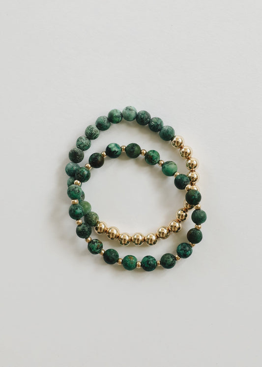 Turquoise Jasper :14k Gold Filled Sun + Moon || Adult Bracelets