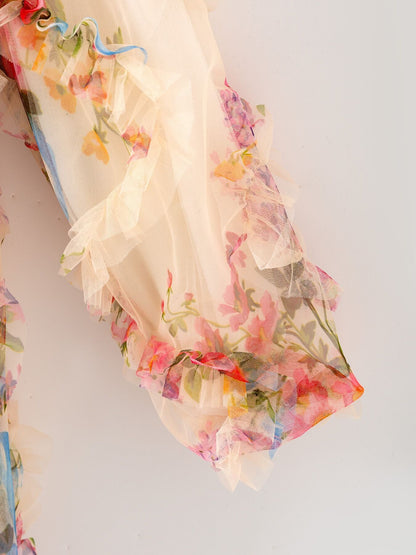 Pastel Flower Ruffle Layered Girls Dress