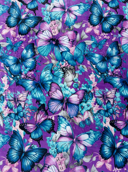 PURPLE AND BLUE BUTTERFLY SUPER KING SIZE SOFT PLUSH BLANKET