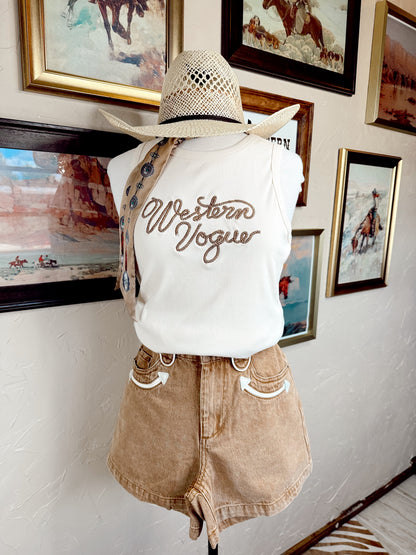 The Abilene Denim Shorts in Tan