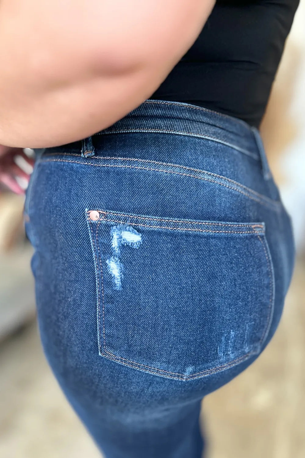 JUDY BLUE HIGH WAIST RIGID MAGIC HEAVY DESTROY STRAIGHT JEANS