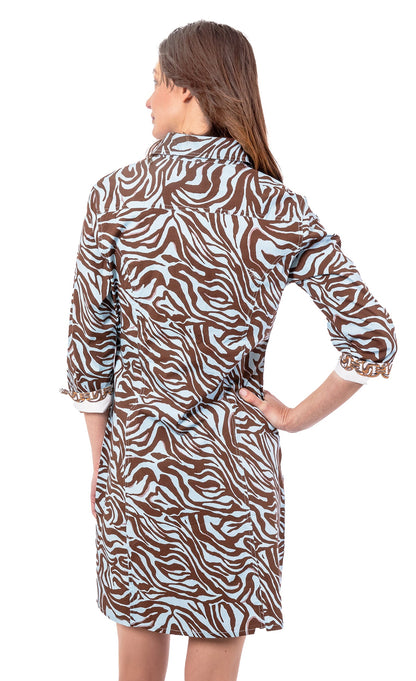 Sag Harbor Dress Turquoise Chocolate Tiger Print