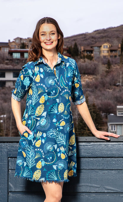 Chatham Dress Blue Underwater Print
