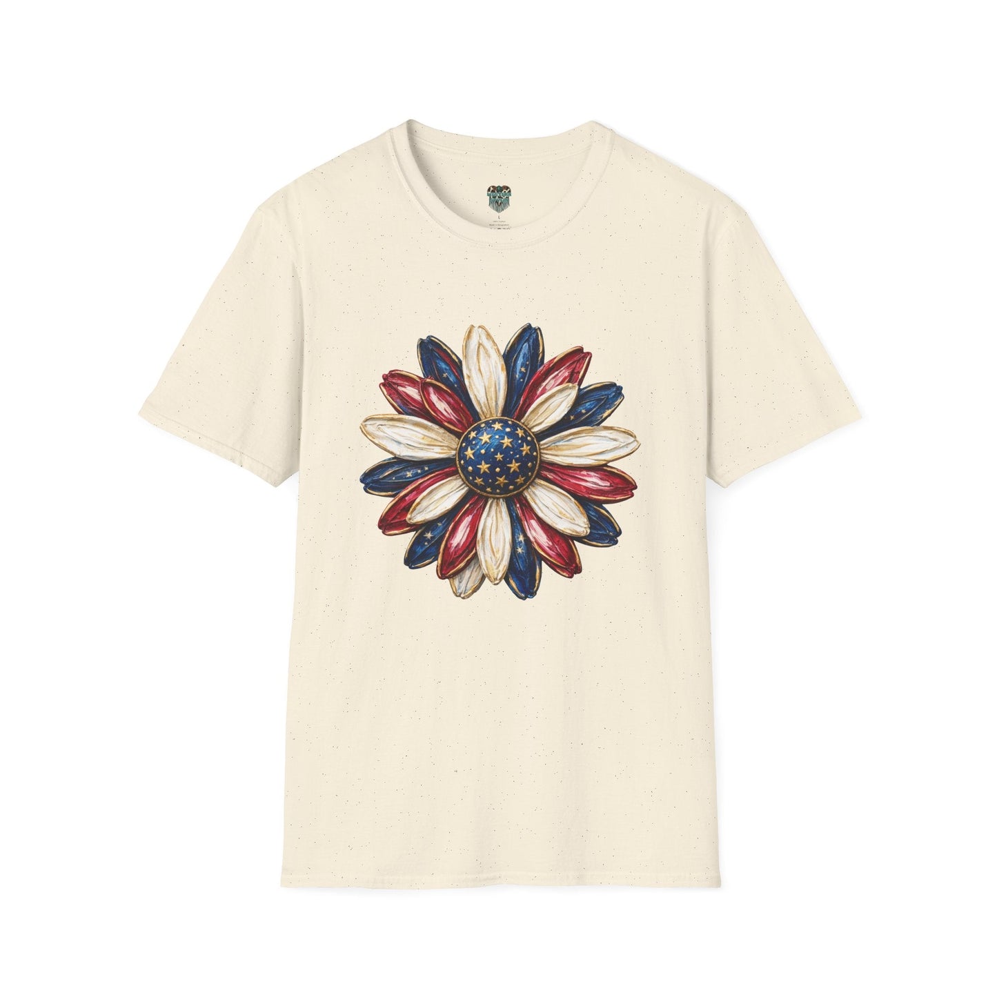 PATRIOTIC SUNFLOWER TSHIRT - RED, WHITE AND BLUE AMERICAN FLAG FLORAL GRAPHIC TEE
