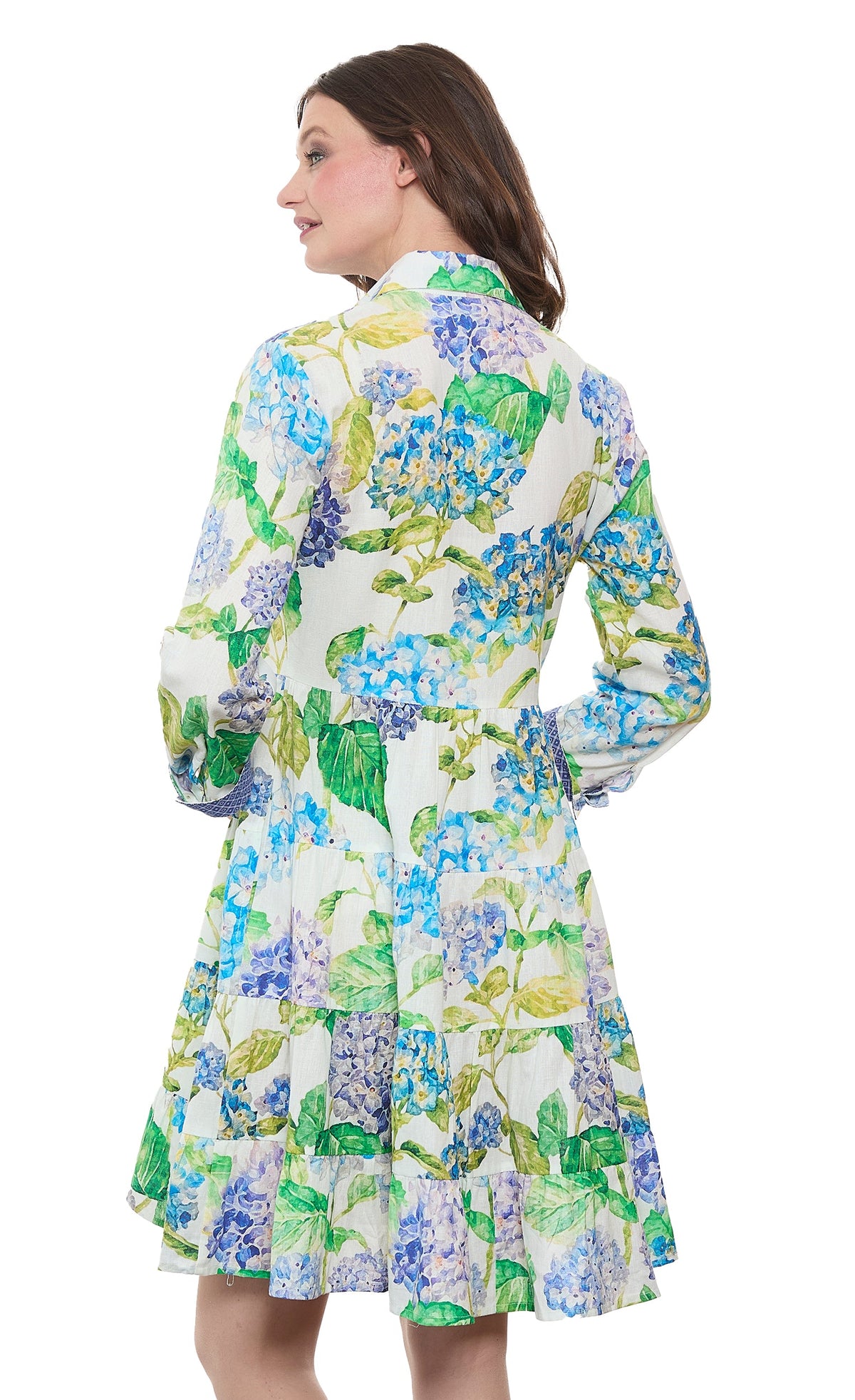 Delray Dress Linen Cotton Hydrangeas Print