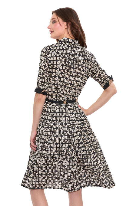 Mrs Maisel Dress Black Ivory Geo Print Cotton Voile