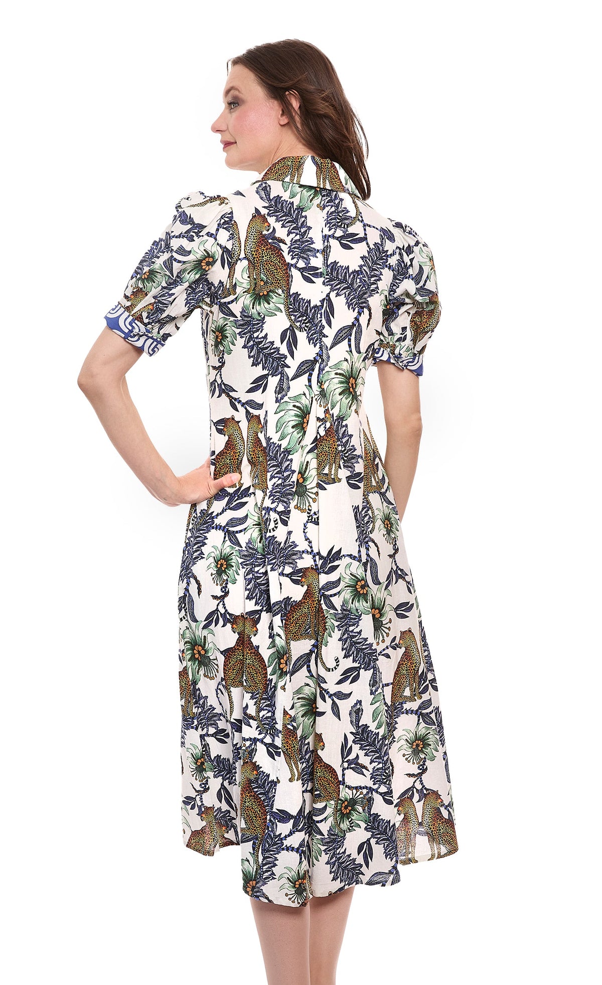Montauk Dress Cheetahs and Floral Linen Cotton