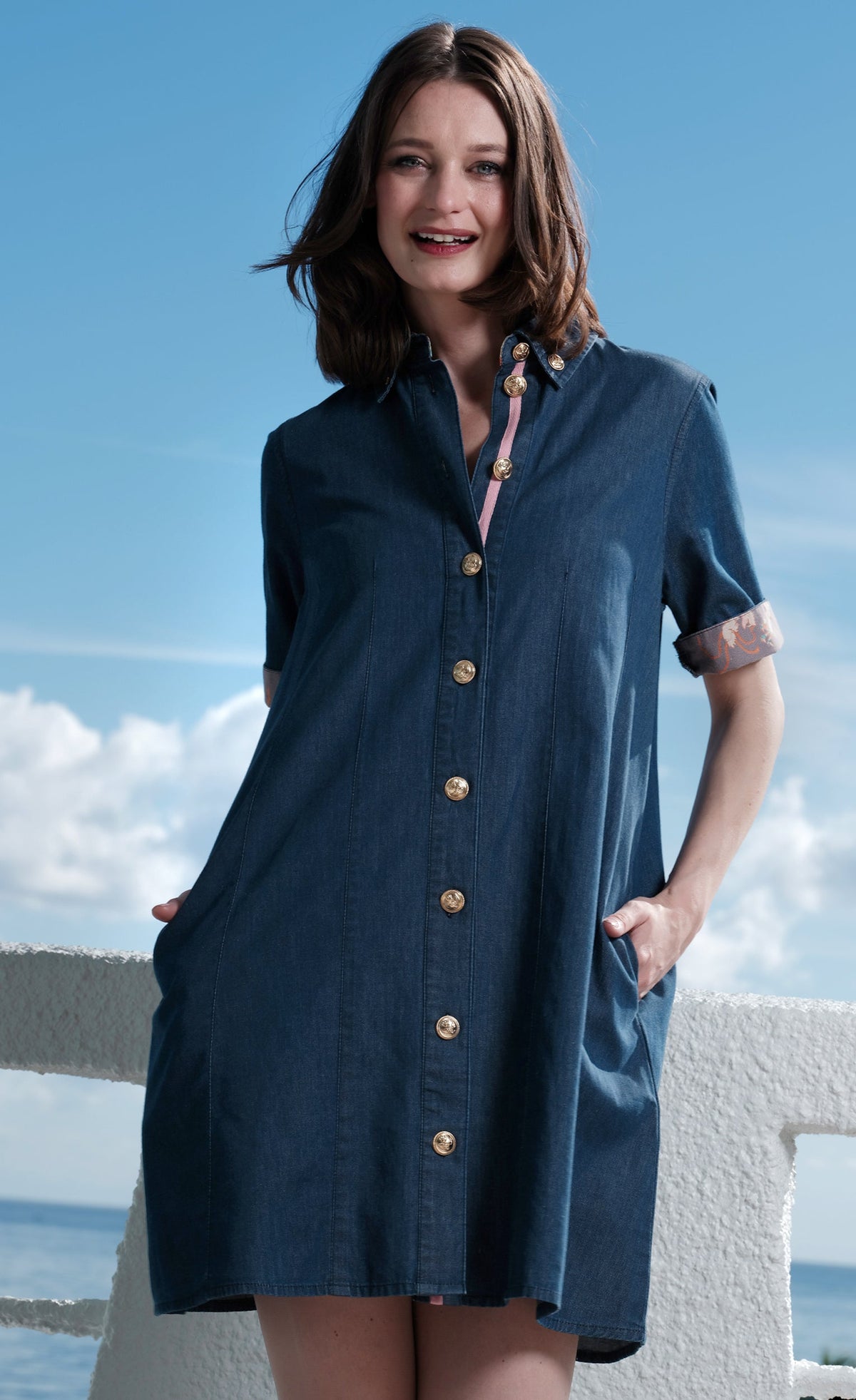 Newport Dress Denim with Gold Buttons