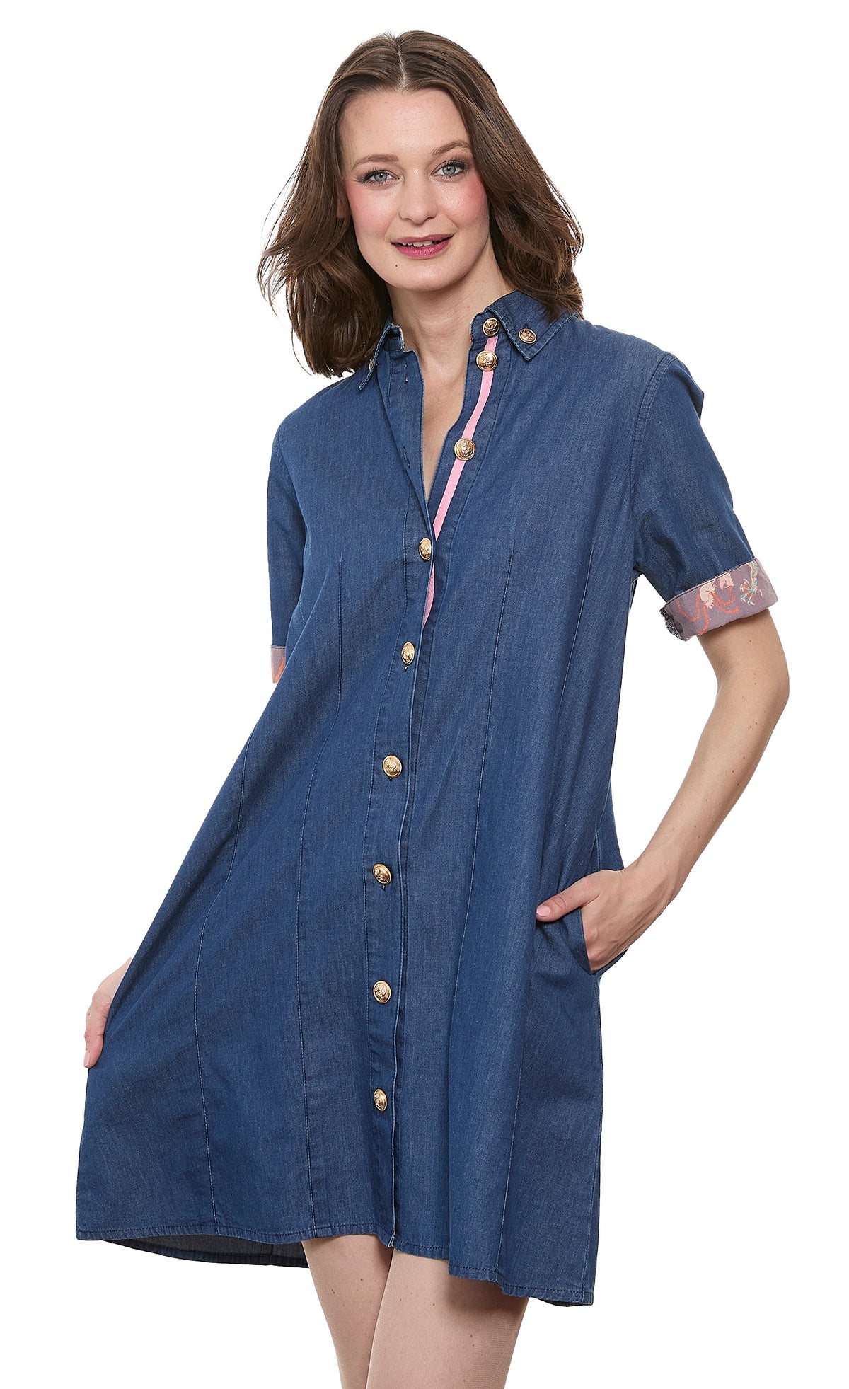 Newport Dress Denim with Gold Buttons