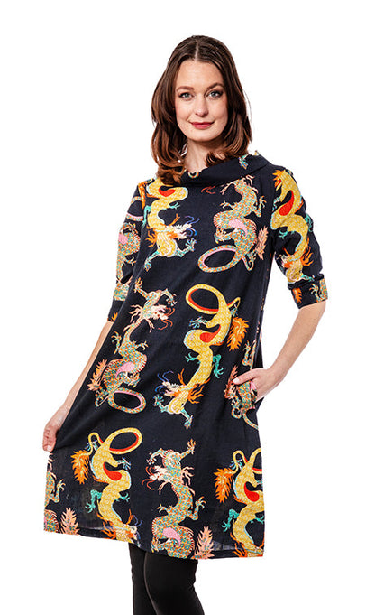 Audrey Retro Dress Black Dragons