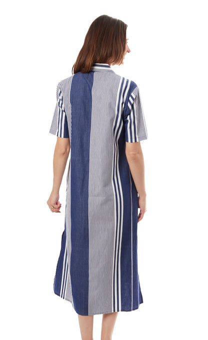 Breakers Dress Long Navy White Stripes
