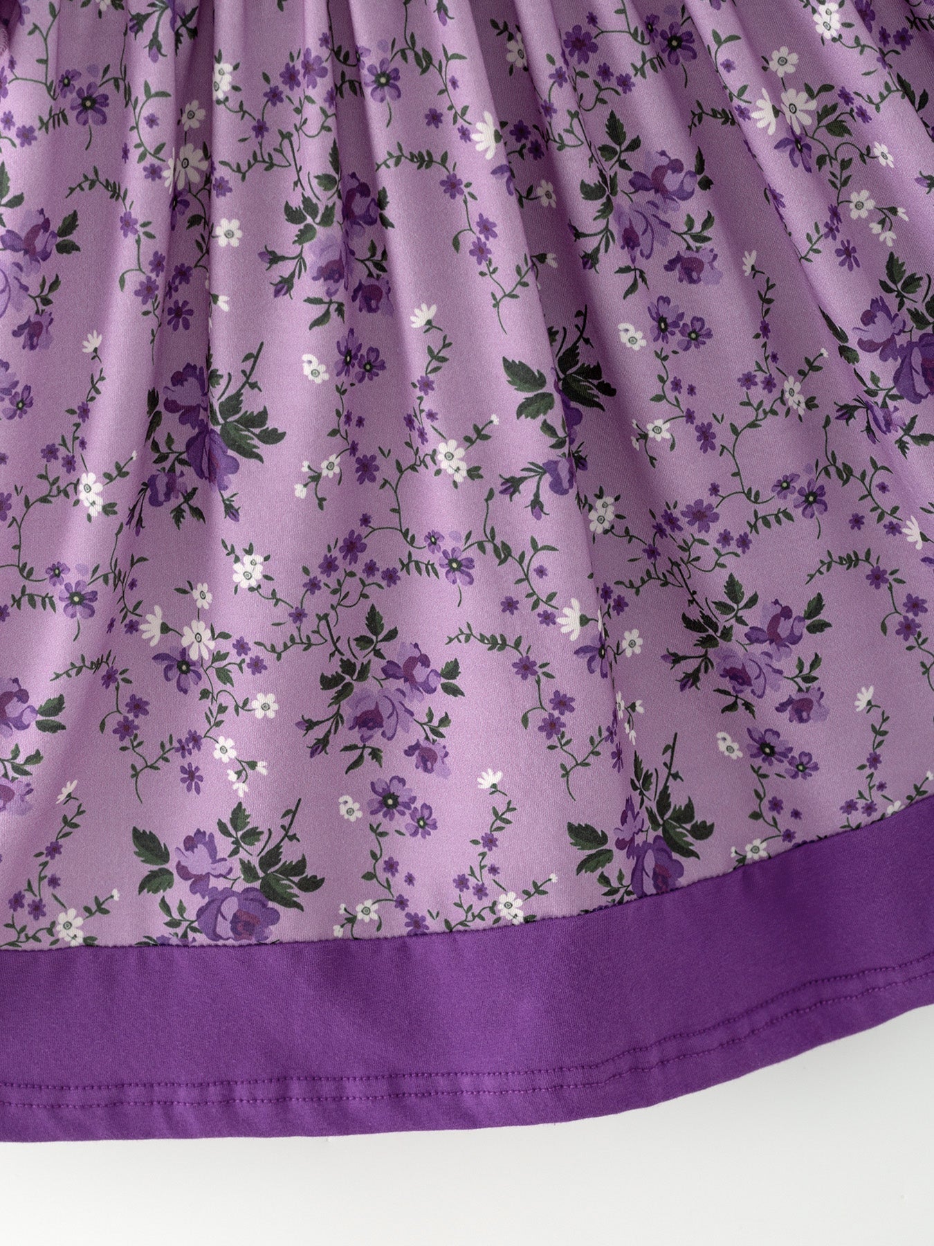 Purple Floral Girls Dress Bow Petal Collar Ruffle Hem Dress