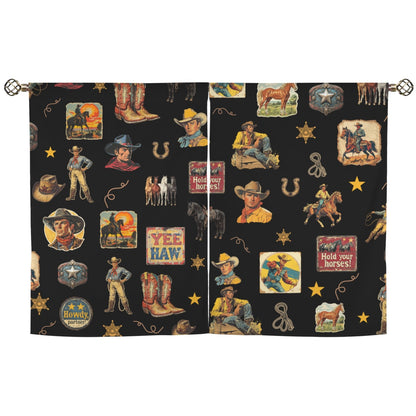 Vintage Cowboy Collage Western Curtains 28" x 40" Made in America
