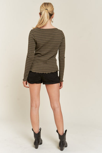 PLUS LONG SLEEVE BUTTON DOWN TOP WITH RUFFLED HEM