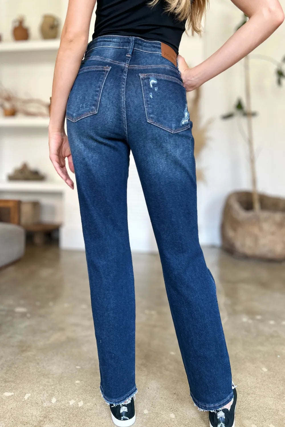 JUDY BLUE HIGH WAIST RIGID MAGIC HEAVY DESTROY STRAIGHT JEANS