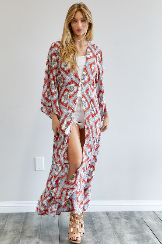 Printed Long Sleeve Loose Kimono