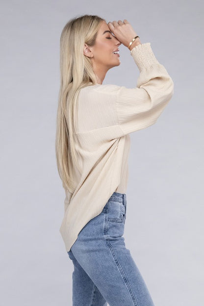 Dropped shoulder shirt in crinkle fabric