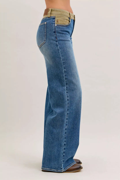 JUDY BLUE MR COLUMN STRAIGHT JEANS WITH CORDUROY WAIST