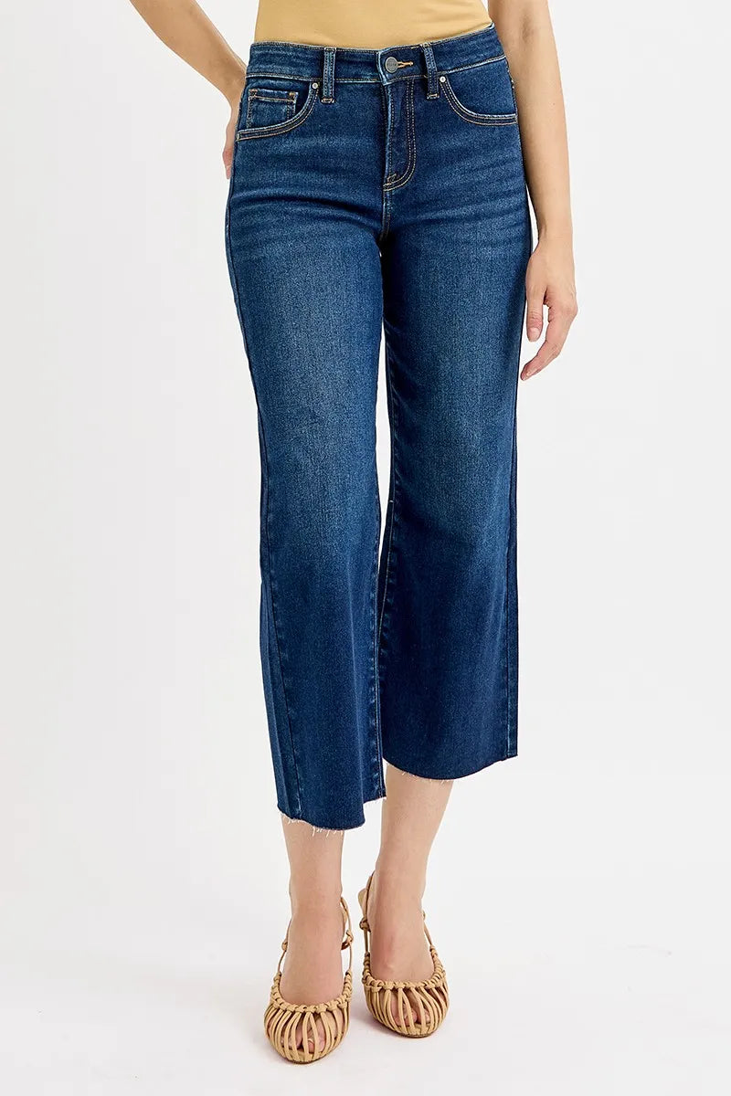 RISEN Full Size Tummy Control High Rise Crop Wide Jeans Plus Size